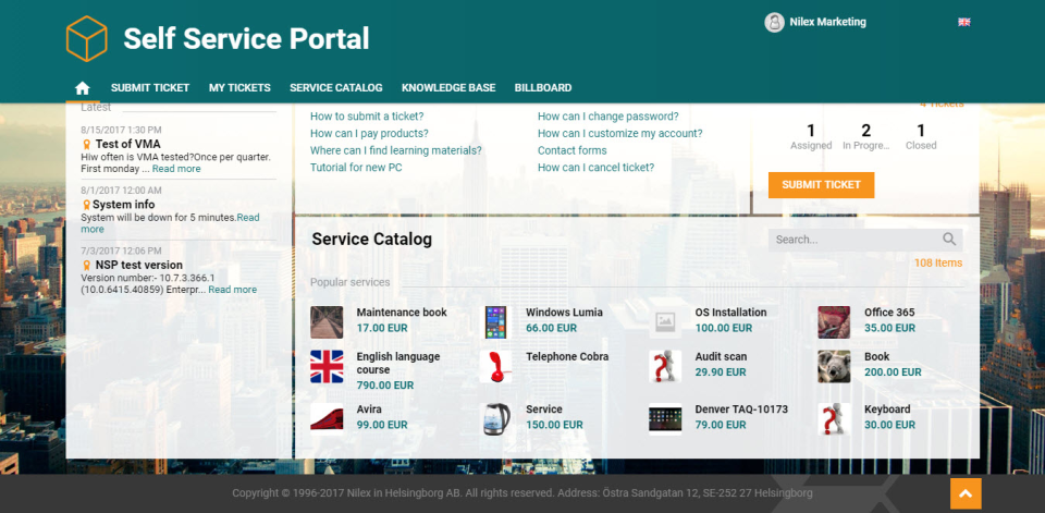 screenshot of Nilex Service Platform